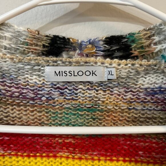 Misslook Women’s Open Front Multicolor Long Stripe Cardigan Women's Size XL - Picture 2 of 6